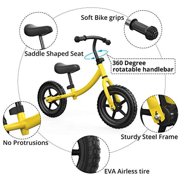 TRIPLE TREE Balance Bike for Toddlers and Kids, Kids Training Bicycle with Inflation-Free EVA Tires, Adjustable Handlebar and Seat for Toddlers 2 Years to 5 Years, Yellow Color