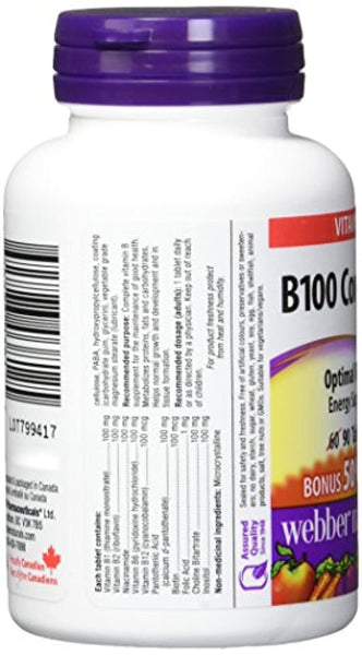 Webber Naturals Vitamin B100 Complex Tablet, 100mg