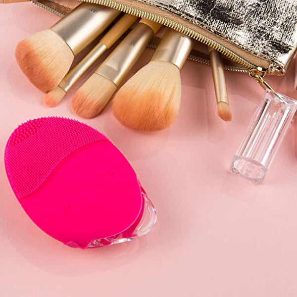 Facial Cleansing Brush, H/E Waterproof Portable Electric Cleanser, Rechargeable Sonic Silicone Face Scrub Device, Face Massage Brush for all Skin Type (Rose)