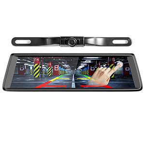 Pruveeo D700-Plus 10-Inch Touch Screen Backup Camera Dash Cam Front and Rear Dual Channel for Cars with Rear View Reversing and Monitor Kit
