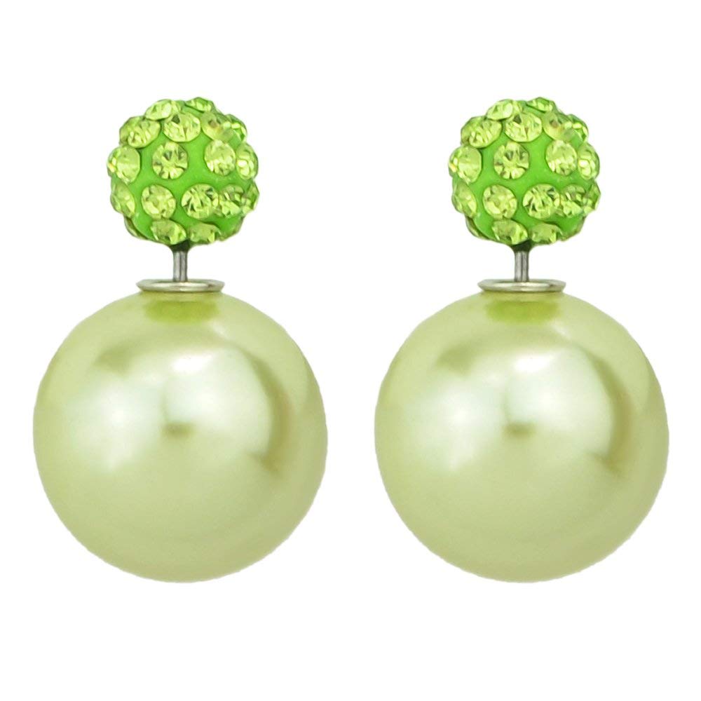 Feelontop Fashion Candy Color Imitation Pearl Rhinestone Double Balls Stud Earrings with Jewelry Pouch