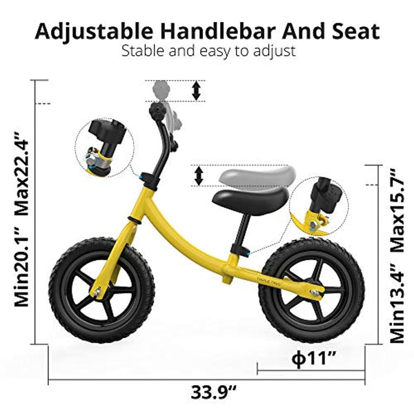 TRIPLE TREE Balance Bike for Toddlers and Kids, Kids Training Bicycle with Inflation-Free EVA Tires, Adjustable Handlebar and Seat for Toddlers 2 Years to 5 Years, Yellow Color