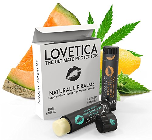 100% Natural Lip Balm Beeswax - Best for Lip Repair and Lip Treatment with Olive & Almond Oil, Calendula & Vitamin E. A Great Chapstick for Dry, Chapped, Cracked Lips or Dead Skin by LOVETICA. (4 Pack)
