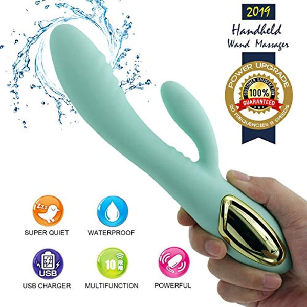 Powerful Ripple Rotating Massager,Always One Option Fit For You& 10-Speeds Vibrating Silicone Waterproof (Light Green)