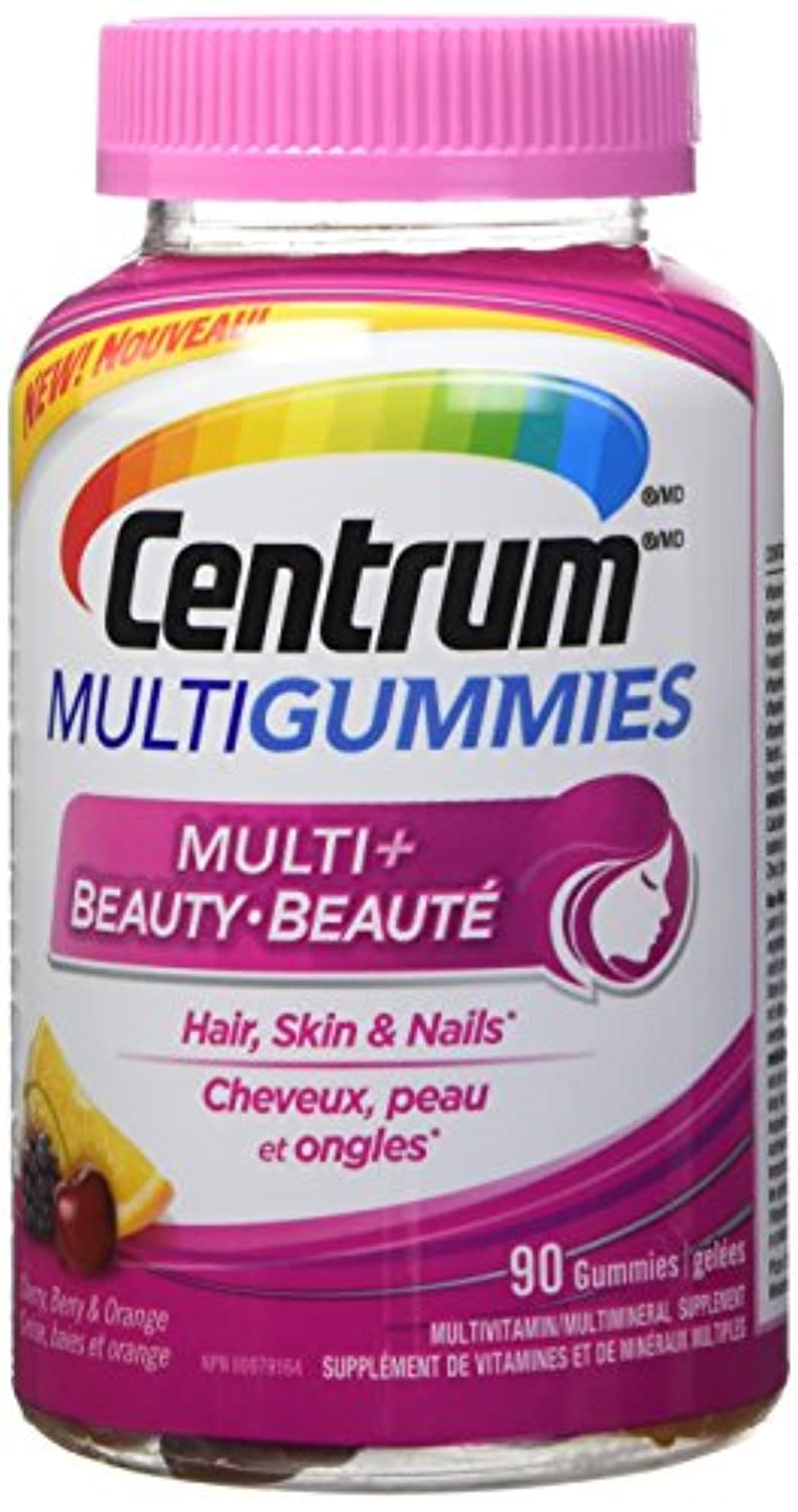 Centrum Multigummies Multi + Beauty (90 Count, Cherry, Berry, Orange Flavours) Multivitamin Gummies
