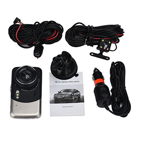 4'' IPS HD 1080P Car Dual Lens Camera DVR, Kingfansion Video Recorder Rear Dash Cam G-sensor