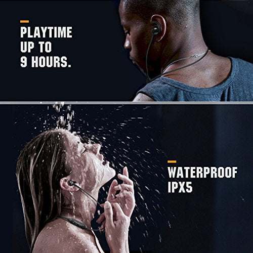 MoKo Bluetooth Headphones, Wireless Neckband Headset w/ Mic & Siri IPX5 Waterproof HD Stereo Sweatproof In Ear Earbuds 9 Hour Battery Hands-free Calls Sports Earphones, Black