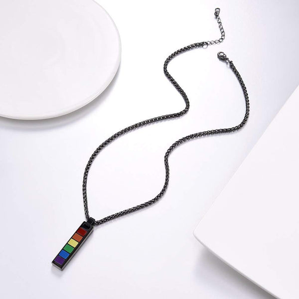 LGBT Pride Pendant Mens Bar Necklaces Rainbow Gay Pride Women Lesbian Jewelry 316L Stainless Steel Gay Pride 18k Gold/Black Gun Plated Gift PSP2529