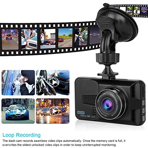 ULU 1080P Dash Cam Front + VGA Rear 290° Super Wide Angle Car DVR Dashboard Camera Recorder with 32G Card , 3 Inch Screen, G-Sensor, WDR, Loop Recording, Motion Detection,Car Black Box