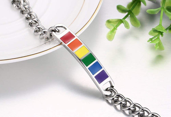VNOX Jewelry 10MM Stainless Steel Rainbow Rubber Gay & Lesbian LGBT Pride Bracelet,8"
