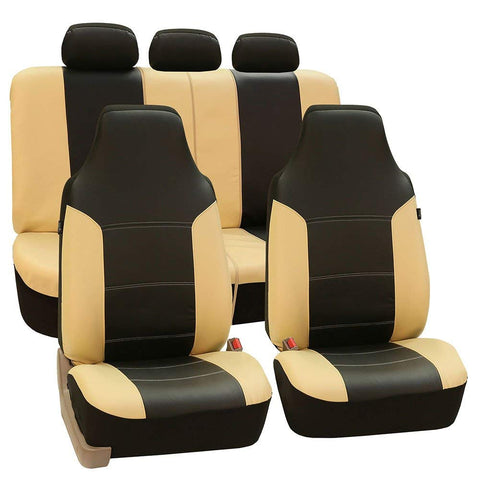 FH Group Universal Fit Full Set High Back Royal Seat Cover - PU Leather (Black) (Airbag compatible and Rear Split, Fit Most Car, Truck, Suv, or Van, FH-PU103115)