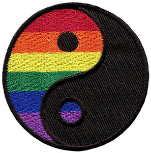 Yin Yang Tao gay lesbian pride rainbow retro LGBT applique iron-on patch size Small Measures 1.88 inches across.