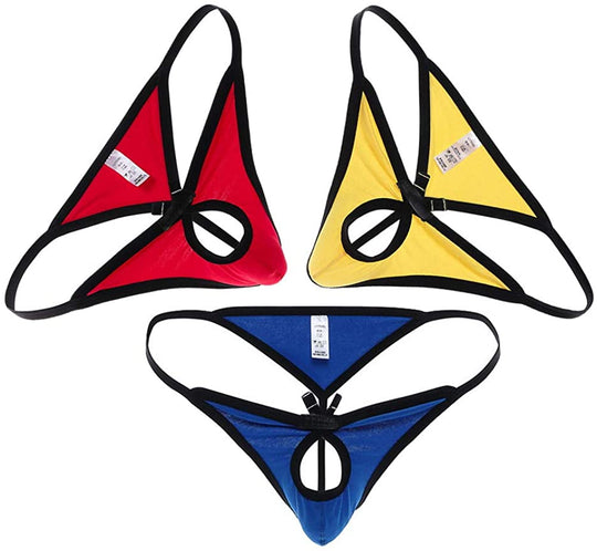 ZEGOO Men's Open Front Hollow Out Sexy Low Rise Cotton Thong Brief Underwear Sheer Panties