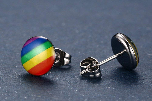 MG Gay Pride Jewelry Stainless Steel Rainbow Striped Round Dot Stud Earrings for Men Women,Gay and Lesbian LGBT Pride Earrings