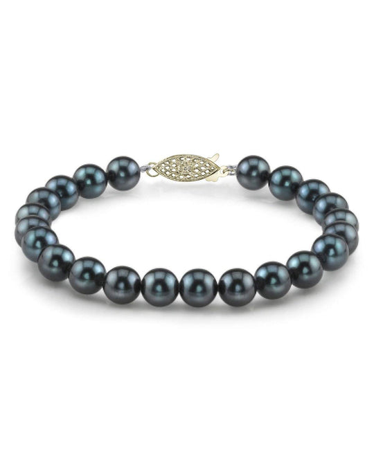 14K Gold 6.0-6.5mm Black Akoya Cultured Pearl Bracelet