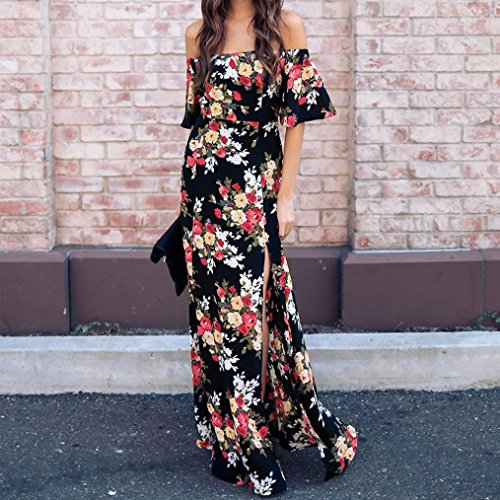 Best Seller-Womens Maxi Long Dress Off Shoulder Flower Print Short Sleeve Casual Fashion Sexy Dress