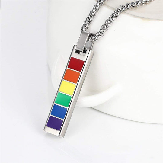 LGBT Pride Pendant Mens Bar Necklaces Rainbow Gay Pride Women Lesbian Jewelry 316L Stainless Steel Gay Pride 18k Gold/Black Gun Plated Gift PSP2529