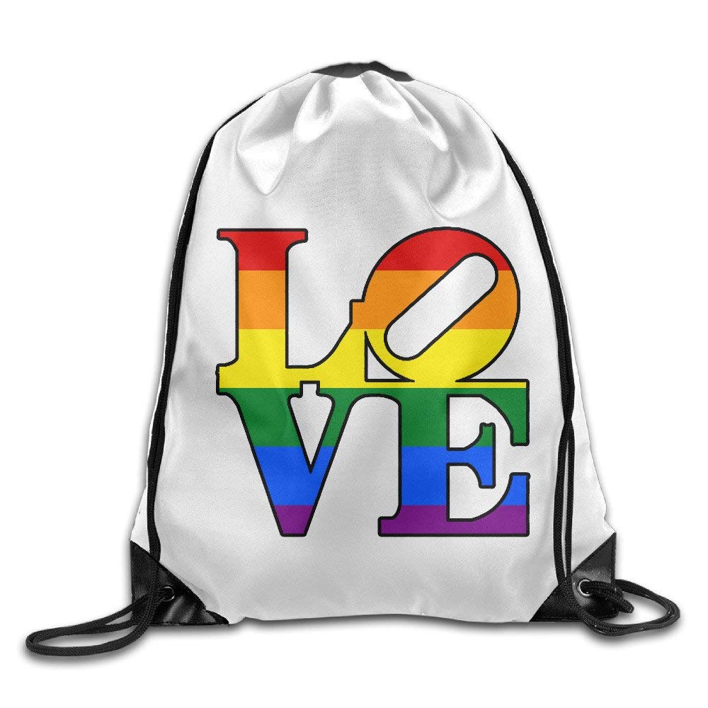 VOLTE Love Rainbow Lesbian Gay Pride LGBT Drawstring Bags Hiking White Backpack Sport Bag For Men & Women School Travel Backpack For Teens College