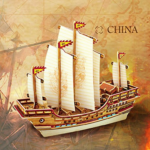 Lychee® Wooden Ancient Ship 3D PUZZLE, Wooden DIY Model Set Handcraft Birthday Christmas Gift for Kids (Zheng he)