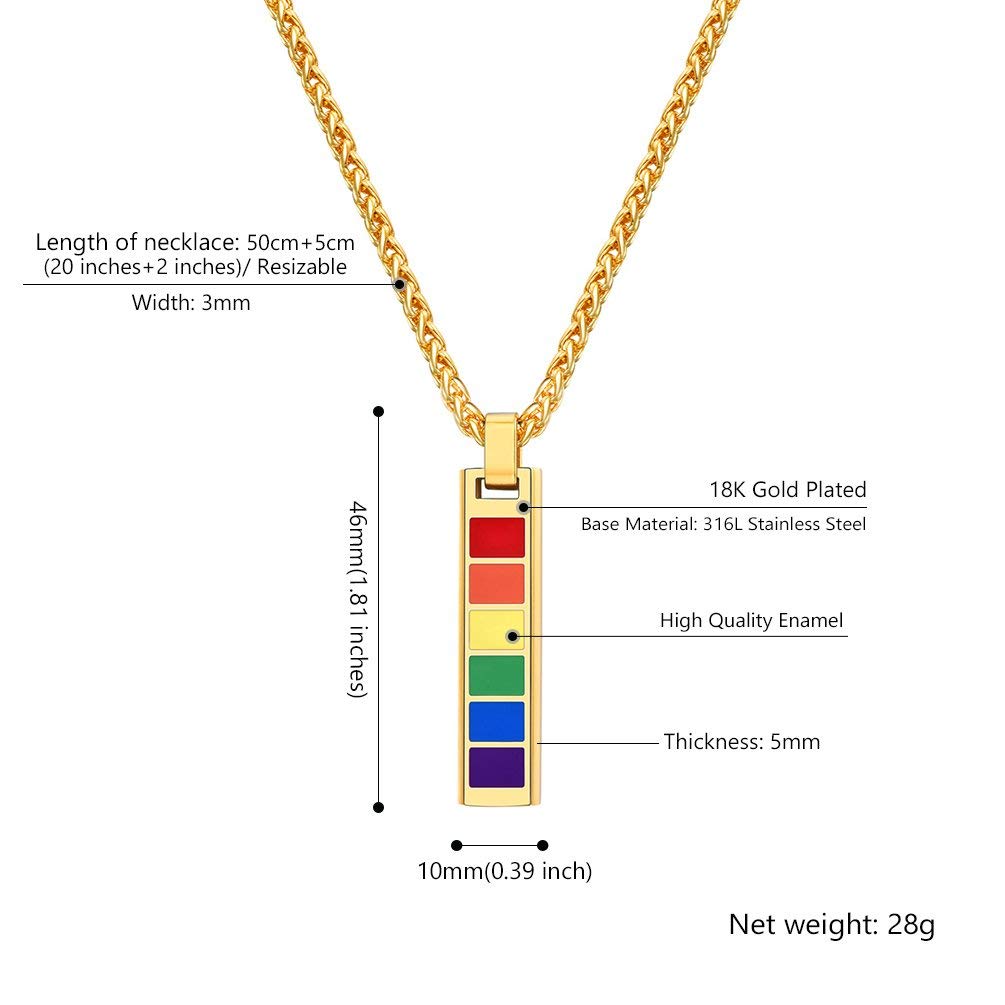 LGBT Pride Pendant Mens Bar Necklaces Rainbow Gay Pride Women Lesbian Jewelry 316L Stainless Steel Gay Pride 18k Gold/Black Gun Plated Gift PSP2529