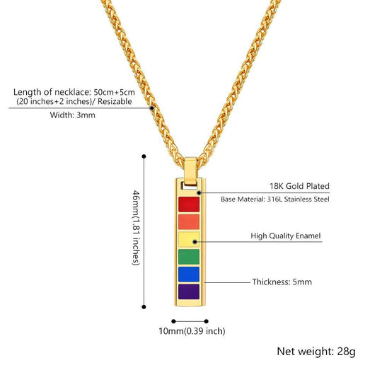 LGBT Pride Pendant Mens Bar Necklaces Rainbow Gay Pride Women Lesbian Jewelry 316L Stainless Steel Gay Pride 18k Gold/Black Gun Plated Gift PSP2529