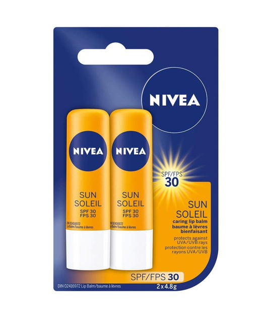 NIVEA Sun Caring Lip Balm Sticks with SPF 30, Duo Pack, 2 x 4.8g