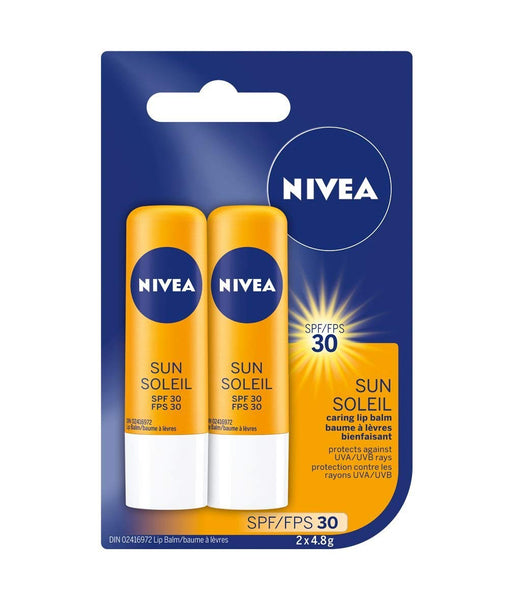 NIVEA Sun Caring Lip Balm Sticks with SPF 30, Duo Pack, 2 x 4.8g