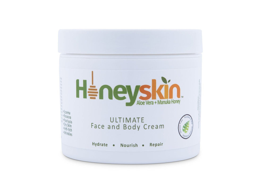 Organic Dry Skin Repair Cream (4 oz) Natural Facial Moisturizer, Rosacea, Eczema, Psoriasis, Rashes, Itchiness, Redness, Raw Superfoods: Manuka Honey, Aloe Vera, Cocoa Butter by Honeyskin Organics …