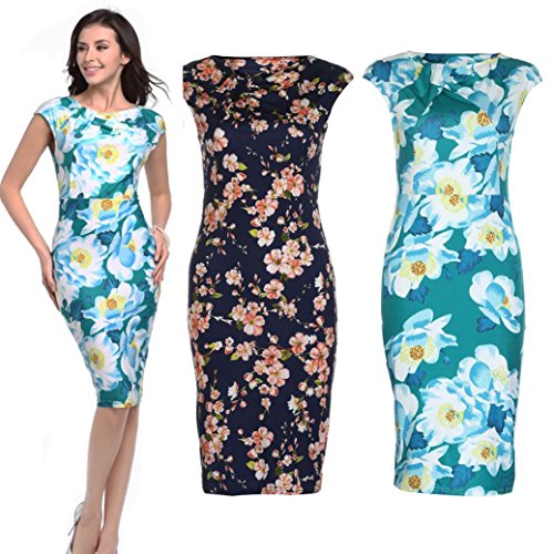 Misaky Lady Dress, Floral Pattern Business Casual Work Party Pencil Dress (S, Y_Green)