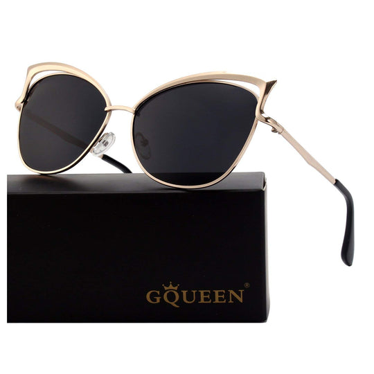 GQUEEN Women's Oversized Polarized Metal Frame Mirrored Cat Eye Sunglasses MT3