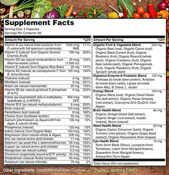 NATURELO Whole Food Multivitamin for Men - Natural Vitamins, Minerals, Antioxidants, Organic Extracts - Vegan/Vegetarian - Best for Energy, Brain, Heart, Eye Health - 240 Capsules