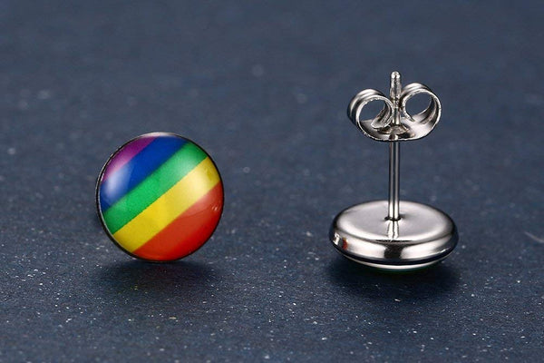 MG Gay Pride Jewelry Stainless Steel Rainbow Striped Round Dot Stud Earrings for Men Women,Gay and Lesbian LGBT Pride Earrings