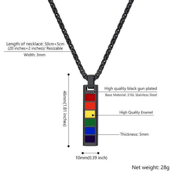 PROSTEEL Rectangular Rainbow LGBT Gay Pride Jewelry Necklace & Pendant Gift For Men/Women,Stainless Steel,22 Inches Chain