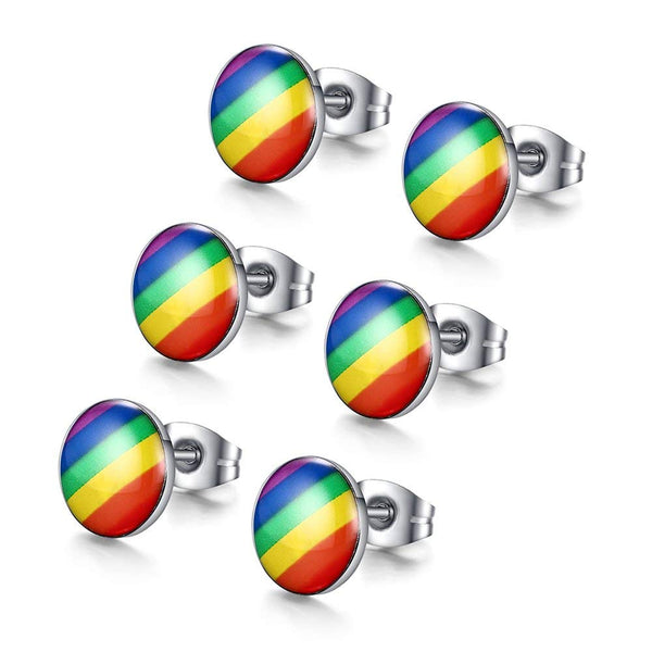 MG Gay Pride Jewelry Stainless Steel Rainbow Striped Round Dot Stud Earrings for Men Women,Gay and Lesbian LGBT Pride Earrings