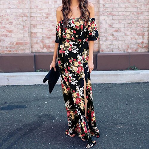 Best Seller-Womens Maxi Long Dress Off Shoulder Flower Print Short Sleeve Casual Fashion Sexy Dress