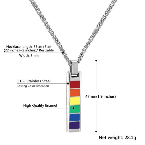 PROSTEEL Rectangular Rainbow LGBT Gay Pride Jewelry Necklace & Pendant Gift For Men/Women,Stainless Steel,22 Inches Chain