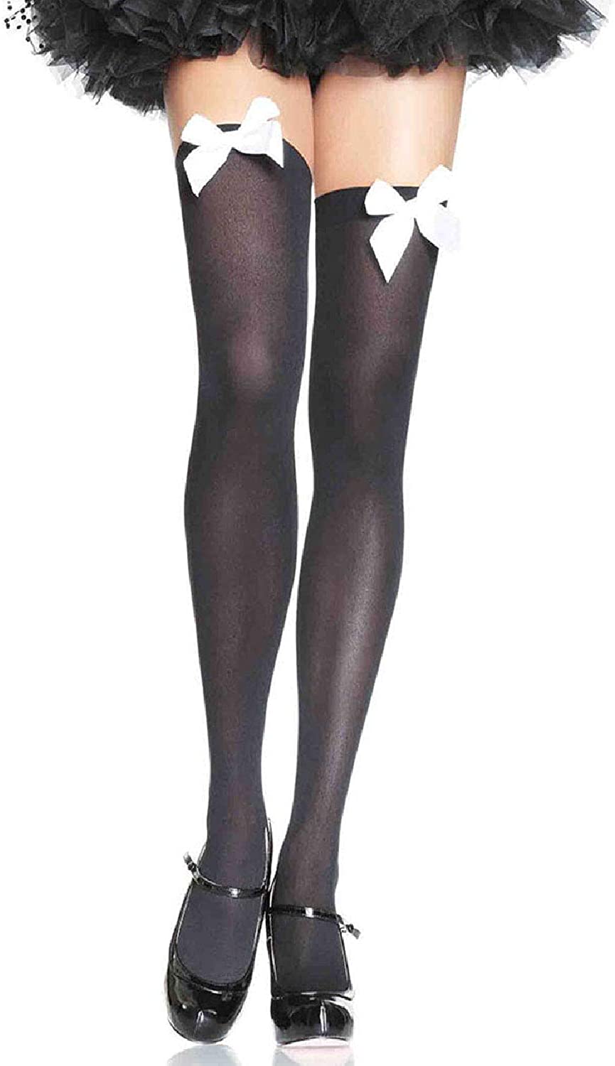 Leg Avenue Women's Opaque Thigh-High Stockings with Satin Bows