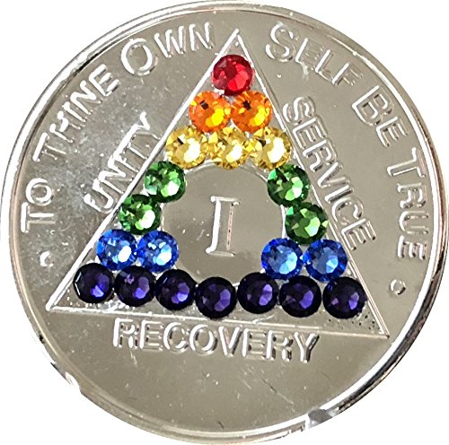 1 Year Rainbow Swarovski Crystal AA Medallion Girly Girl Nickel Plated Chip