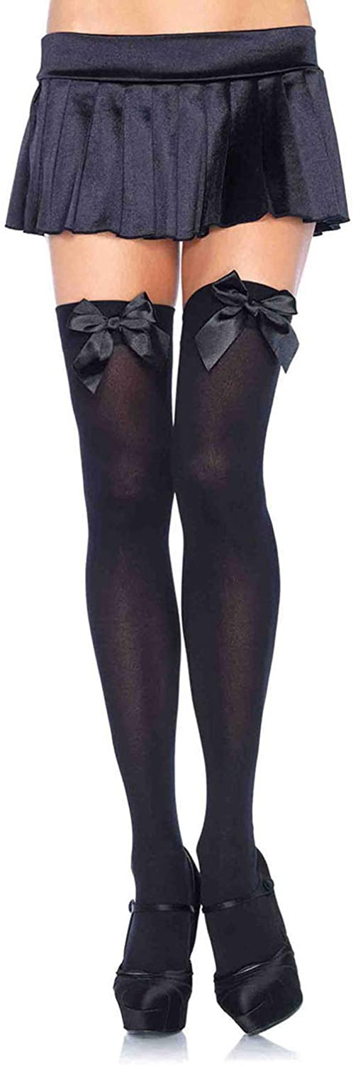 Leg Avenue Women's Opaque Thigh-High Stockings with Satin Bows