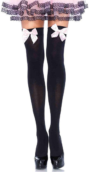 Leg Avenue Women's Opaque Thigh-High Stockings with Satin Bows