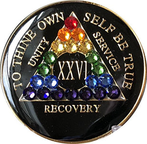 26 Year Black Rainbow Swarovski Crystal Tri-Plate AA Medallion Chip XXVI