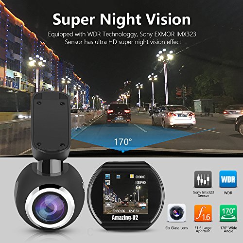 Dash Cam Oasser Full HD 1080P Dashboard Camera for Cars Car Dash Cam Car Camera Driving Recorder Mini 170° Angle with Sony IMX323 Sensor Super Night Vision G-sensor Loop Recording U2