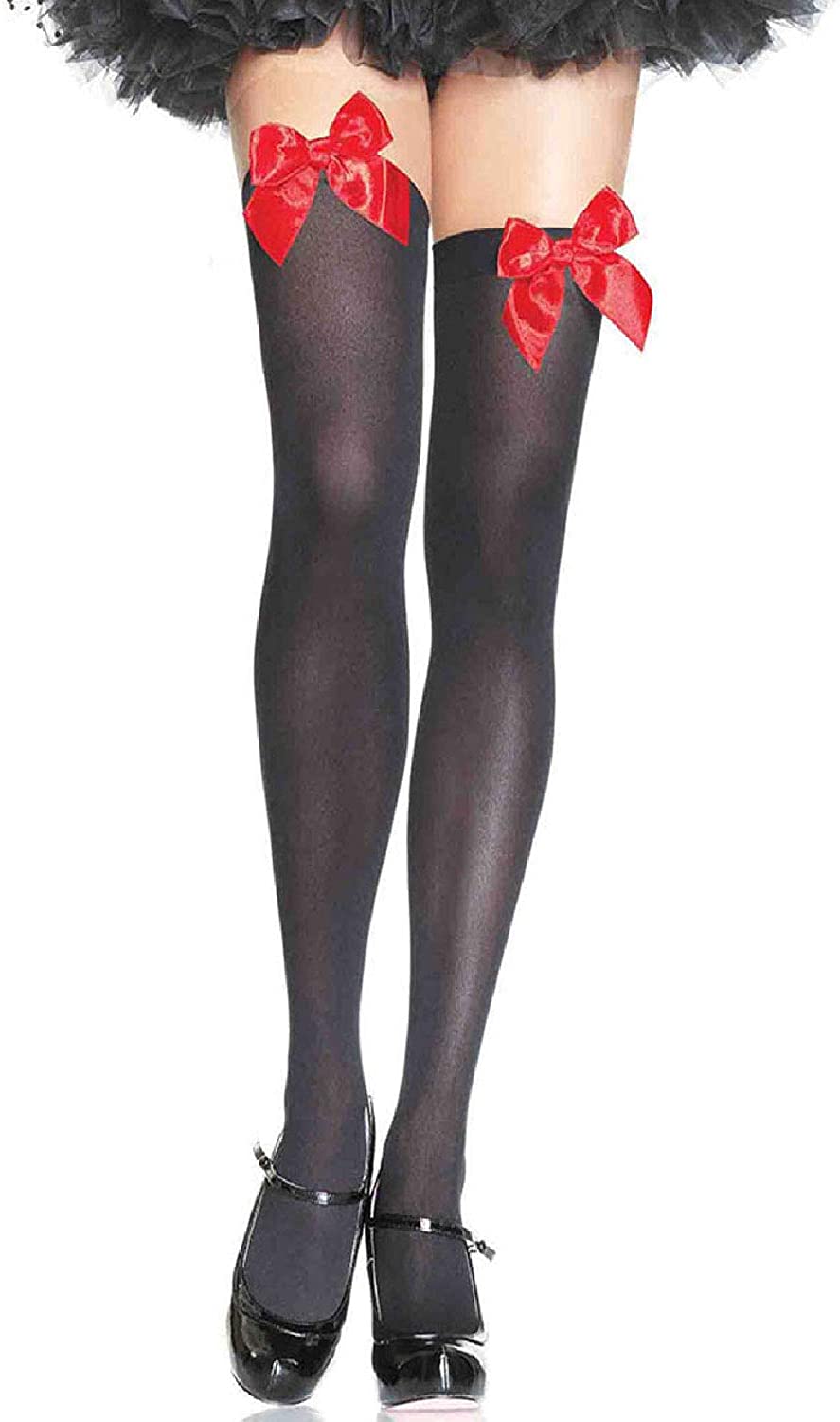 Leg Avenue Women's Opaque Thigh-High Stockings with Satin Bows