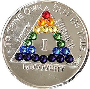 1 Year Rainbow Swarovski Crystal AA Medallion Girly Girl Nickel Plated Chip