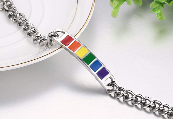 VNOX Jewelry 10MM Stainless Steel Rainbow Rubber Gay & Lesbian LGBT Pride Bracelet,8"