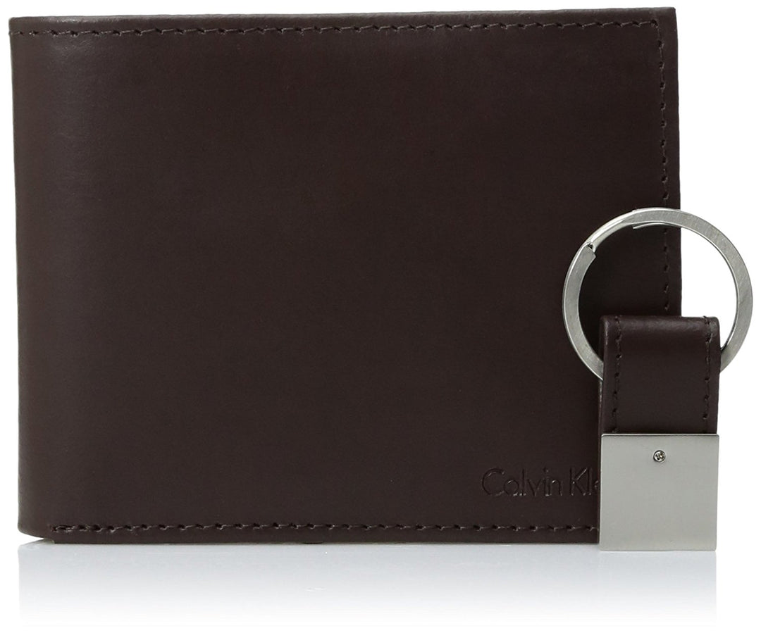 Calvin Klein mens Rfid Blocking Leather Bookfold Wallet With Key Fob