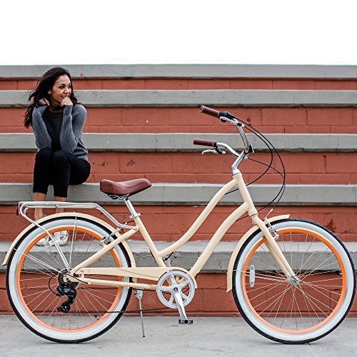 sixthreezero 630034 EVRYjourney Women's 26" 7-Speed Step-Through Hybrid Cruiser Bicycle, Cream, 17.5"/One Size