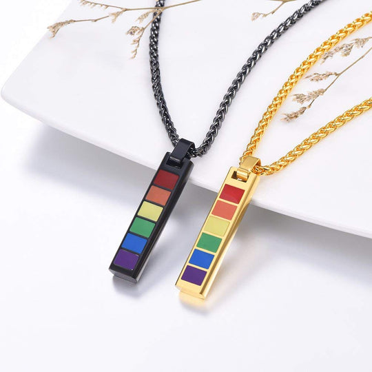 LGBT Pride Pendant Mens Bar Necklaces Rainbow Gay Pride Women Lesbian Jewelry 316L Stainless Steel Gay Pride 18k Gold/Black Gun Plated Gift PSP2529