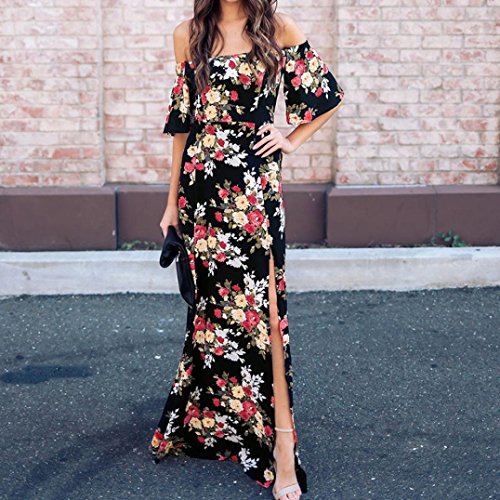 Best Seller-Womens Maxi Long Dress Off Shoulder Flower Print Short Sleeve Casual Fashion Sexy Dress