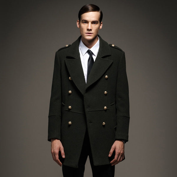 Winter Men's Coat Double Breasted Fashion Military Epaulet  Men Jacket Long Casaco Masculino